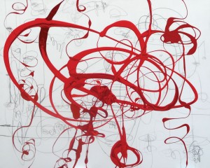 Serena Bocchino - 100 degree Fever Dizzy, 2012, enamel paint with graphite on canvas, 52" x 65"