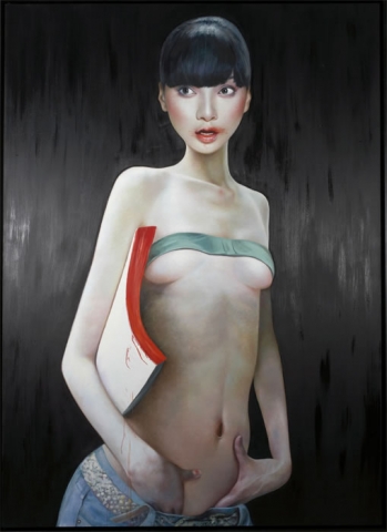 Ling Jian - Bad Girl No. 2, oil on canvas, 98 1/2" x 70"