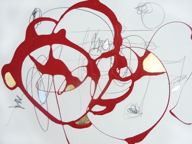 Serena Bocchino - Untitled 0016 Fever, 2012, enamel paint,graphitegold leaf on watercolor paper, 18" x 24"
