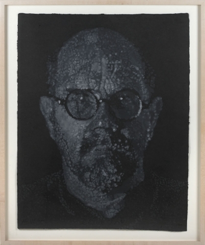Chuck Close, Self Portrait 2000, pulp and ochoir on hand made paper, 24.75 x 19.25 inches, frame size-28.5 x 23.25 inches, AP 4/10