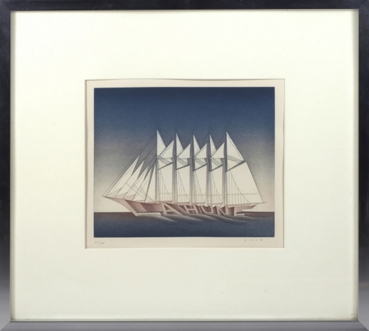 Jean Michel Folon, La Hune, etching, aquatint, 10 x 11 inches, frame size-18.75 x 20 inches, #72/75
