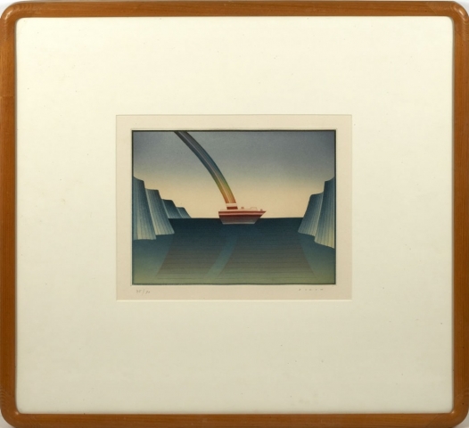 Jean Michel Folon, Le Voyage, etching, aquatint, 9.5 x 11.5 inches, frame size-21.5 x 21.5 inches, #75/90