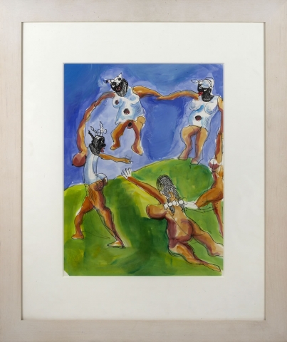 Jeff Hargrave, Dancing Darkies, pen, gouache and watercolor on paper, 16 x 11.5 inches, frame size-25.5 x 21 inches
