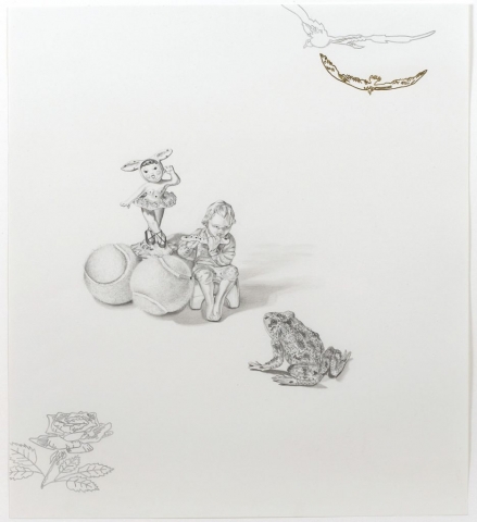 Melody Provenzano, pencil and gold leaf on paper, frame - 21 1/4 x 18 3/4 inches, size - 16 1/4 x 14 inches