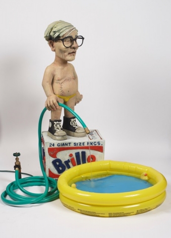 Elliot Arkin - Fountain (Warhol Watering Pool Boy), 2012, Cast resin, outdoor acrylic paint, cast aqua resin, electric water pump, rubber hose, 40 x 44 x 39 inches, $30,000